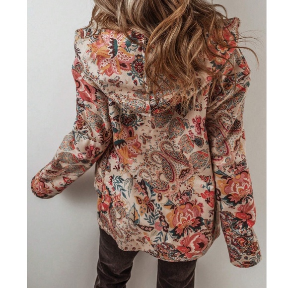 Cozy Floral Print Teddy Lined Pockets jacket Coat - Picture 2 of 10